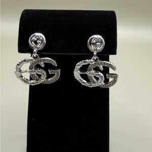 Silver tone crystals G logo luxury drop Earrings stainless steel NEW